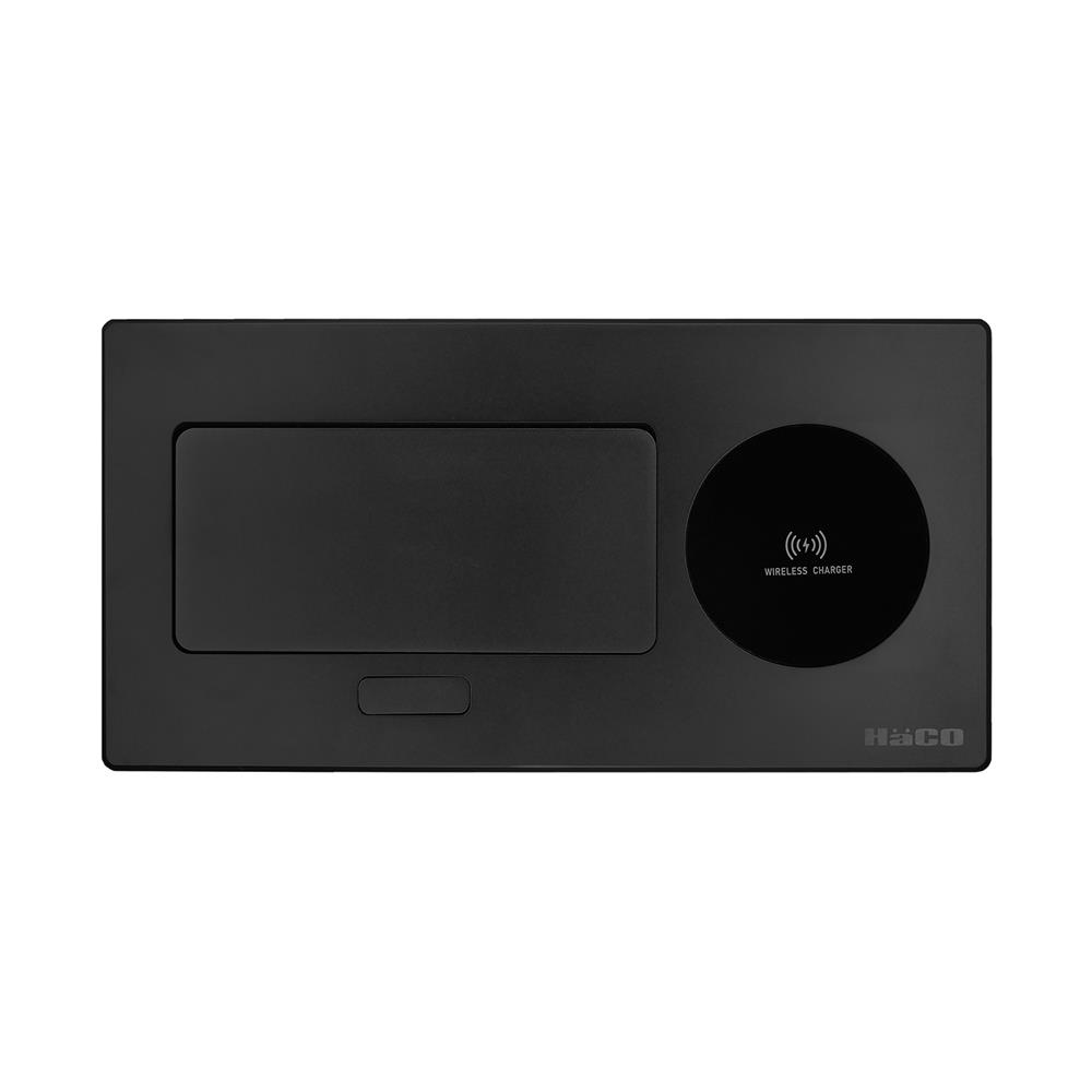 ชุดเต้ารับ 3 ขาฝังโต๊ะพร้อมแท่นชาร์จไร้สาย 10 วัตต์ HACO HTT-207W/T-E2 สีดำ