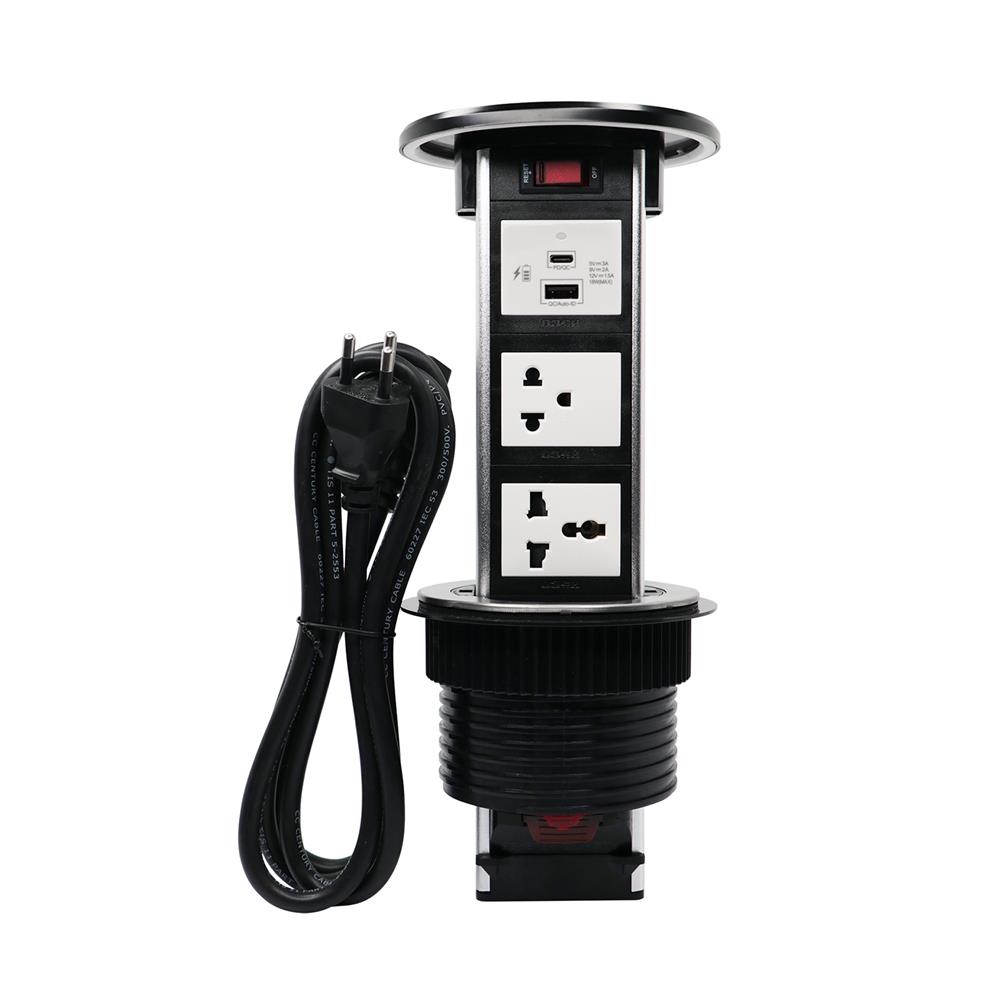 ชุดเต้ารับ 3 ช่องแนวตั้งฝังโต๊ะ พร้อมแท่นชาร์จไร้สาย HACO PTB-3W-PBK/EU-USB สีดำ_1