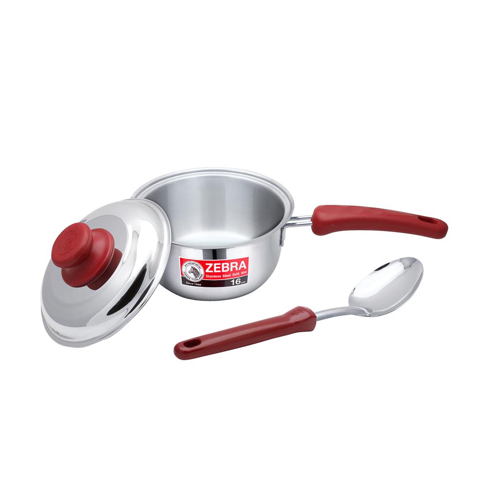 หม้อด้าม 16 ซม. พร้อมฝาและทัพพี ZEBRA HOMEY 3 ชิ้น