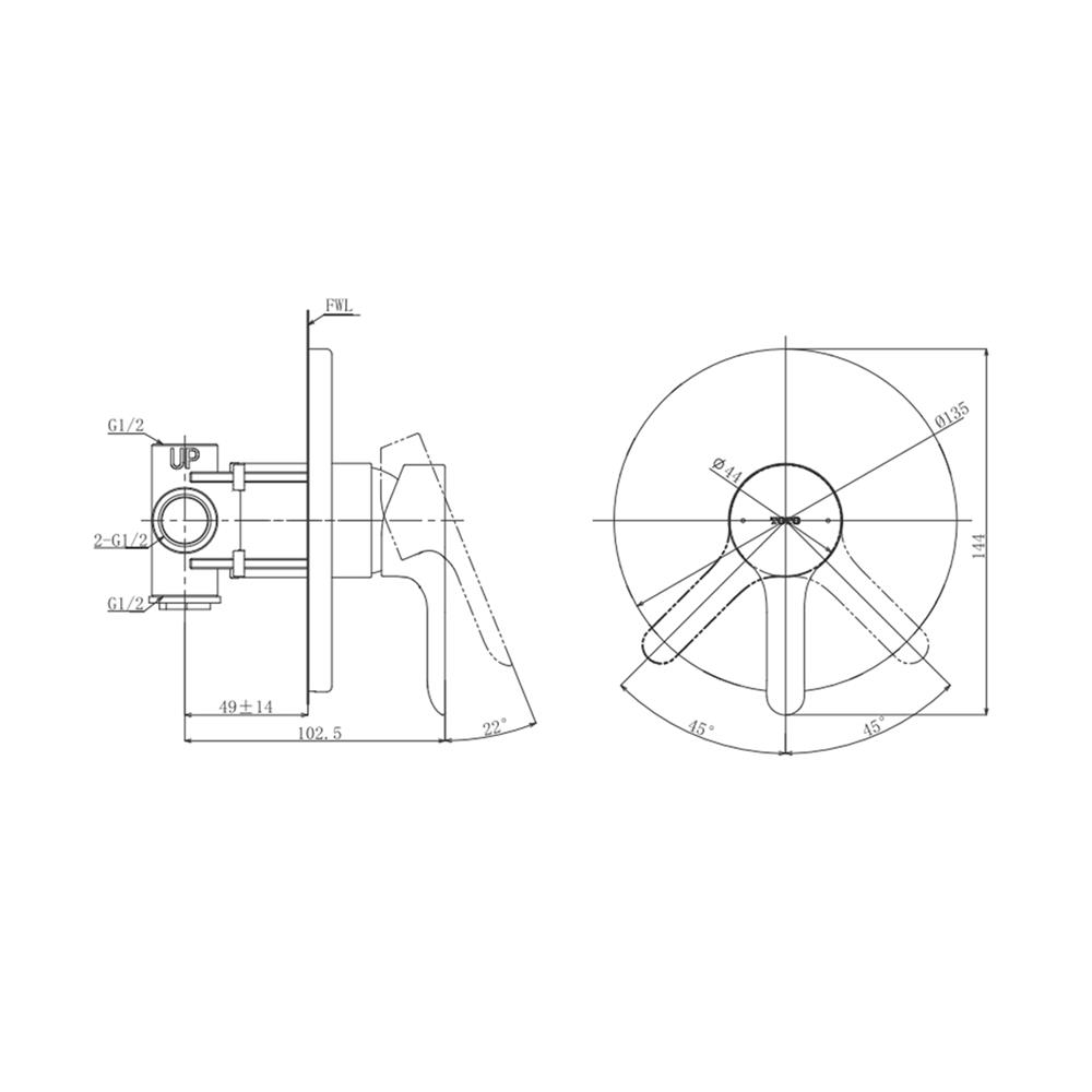 วาล์วฝังกำแพงผสม TOTO TBS01303T สีโครม