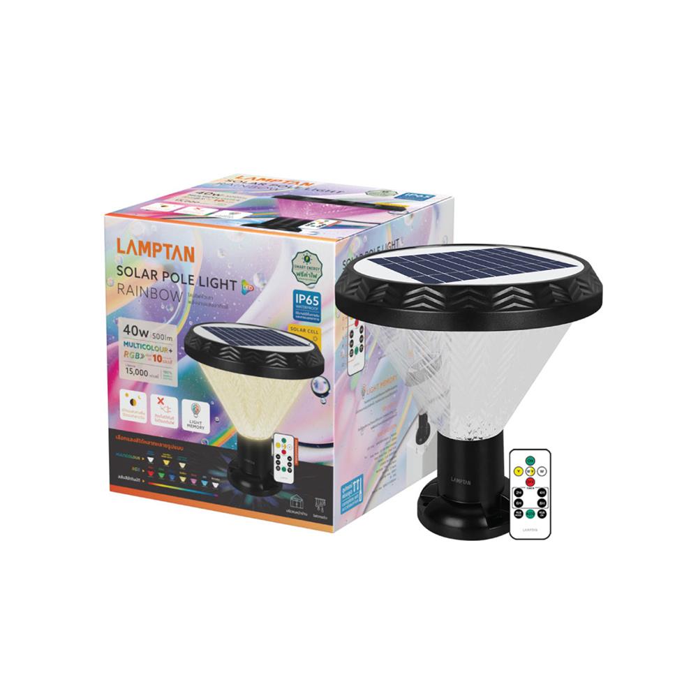 ไฟหัวเสา SOLAR LAMPTAN RAINBOW 40 วัตต์ RGB สีดำ