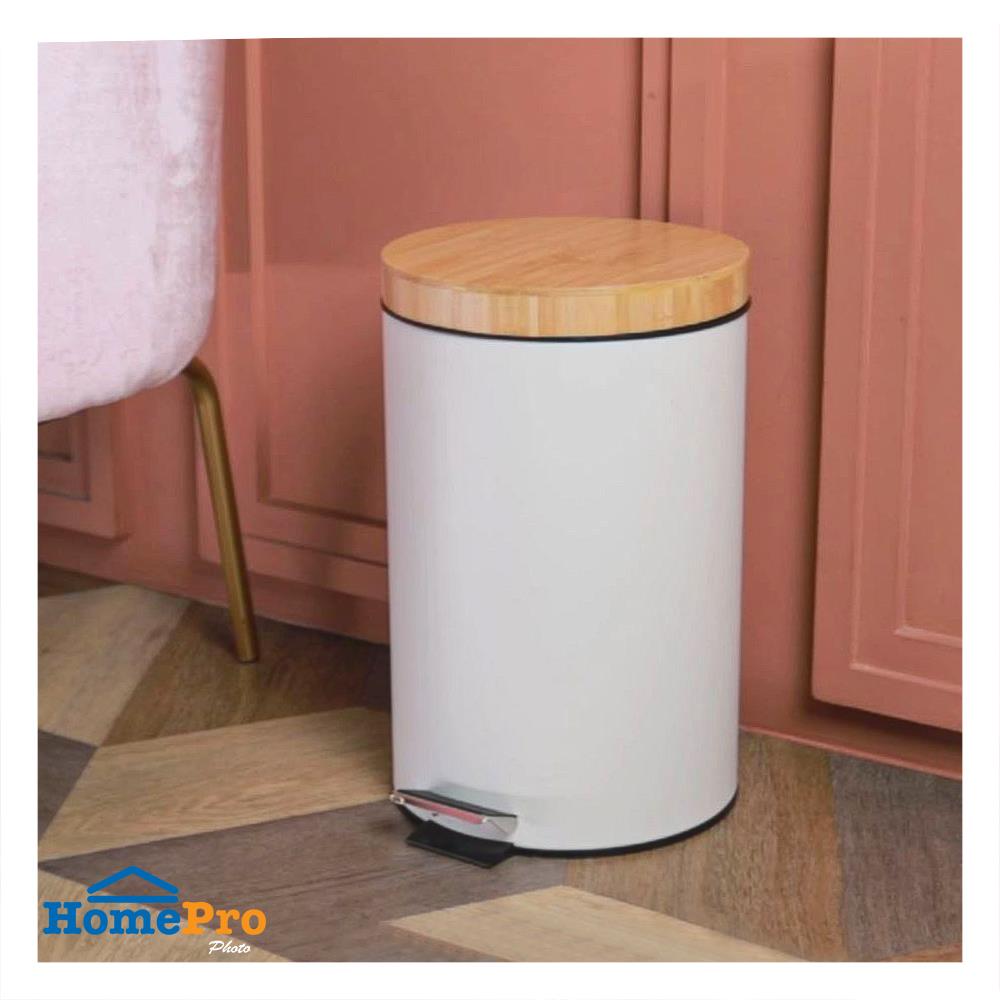 ถังขยะเหยียบกลมฝาไม้ ACCO SYLVAN 12 ลิตร สีขาว