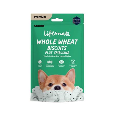 ขนมสุนัข LIFEMATE WHOLE WHEAT BISCUITS สาหร่ายสไปรูลินา 60 ก._0