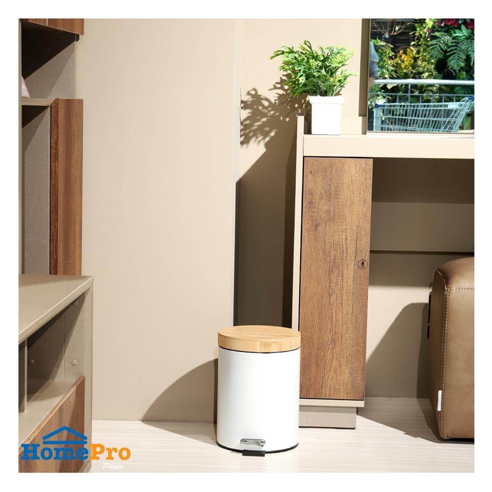 ถังขยะเหยียบกลมฝาไม้ ACCO SYLVAN 5 ลิตร สีขาว