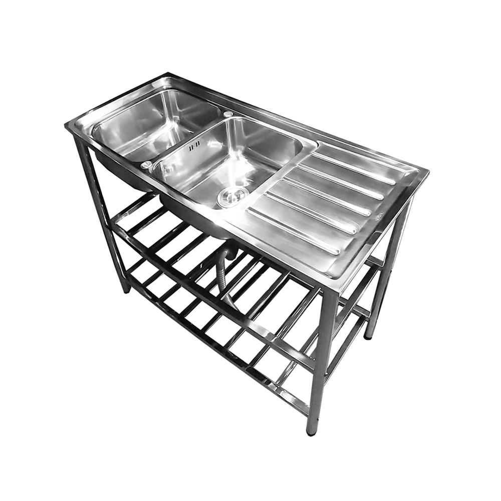 ซิงค์ขาตั้ง 2 หลุม 1 ที่พัก LINEA AJ 2B1D สีเงิน