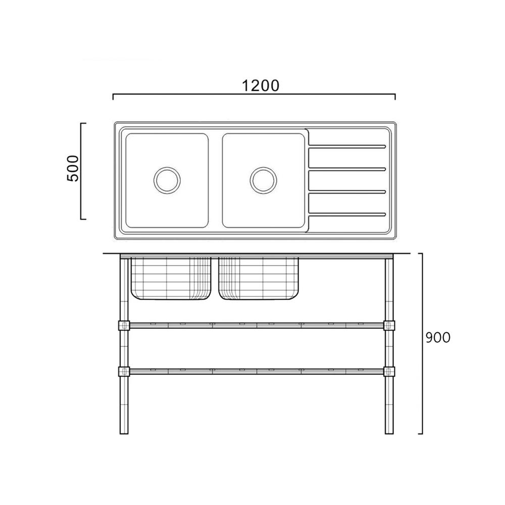 ซิงค์ขาตั้ง 2 หลุม 1 ที่พัก LINEA AJ 2B1D สีเงิน