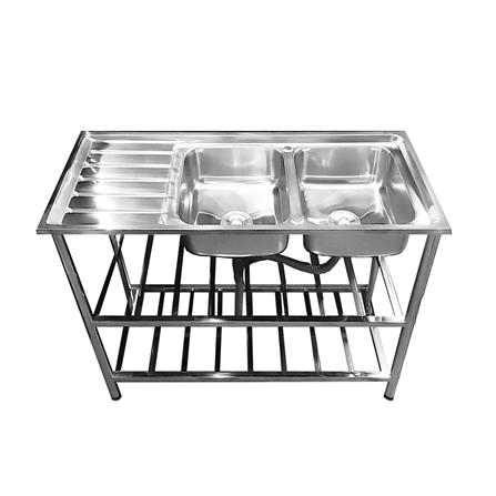 ซิงค์ขาตั้ง 2 หลุม 1 ที่พัก LINEA AJ 2B1D สีเงิน_1