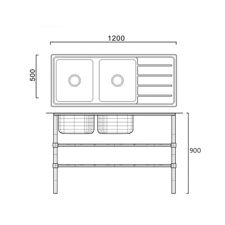 ซิงค์ขาตั้ง 2 หลุม 1 ที่พัก LINEA AJ 2B1D สีเงิน_4