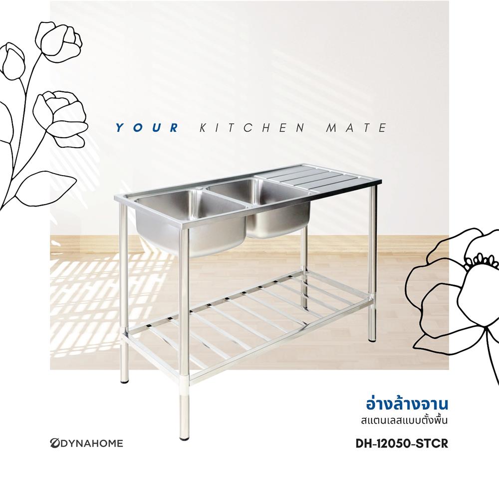 ซิงค์ขาตั้ง 2 หลุม 1 ที่พัก DYNA HOME DH-12050-STCR สีเงิน