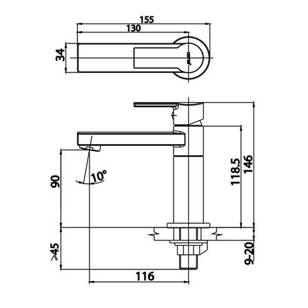 ก๊อกอ่างล้างหน้าเดี่ยว COTTO CT1113A2NBL(HM) สีดำ_1