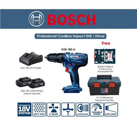 ชุดสว่านกระแทกไร้สายพร้อมอุปกรณ์ (พร้อมแบตเตอรี่) BOSCH GSB180-LI 18 โวลต์_4