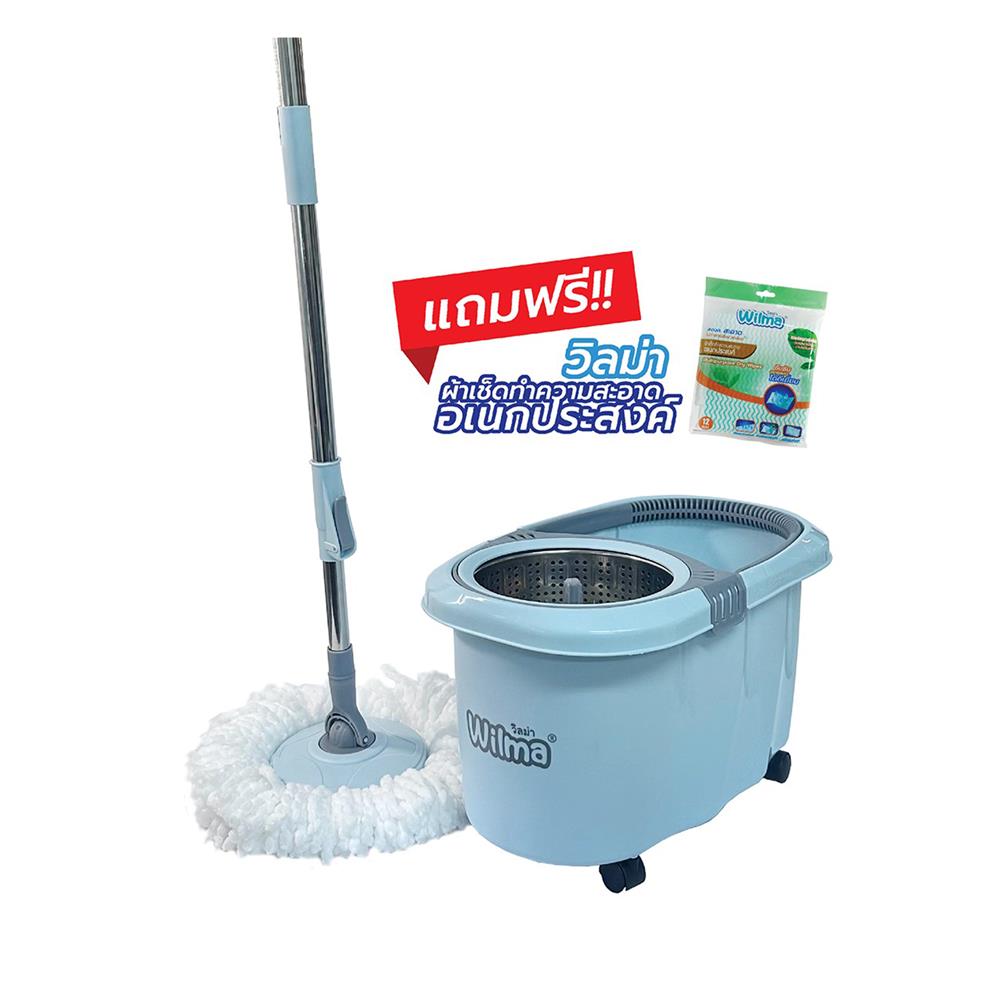 ชุดอุปกรณ์ถังปั่นพร้อมไม้ม็อบ WILMA 4 WHEELS สีฟ้า