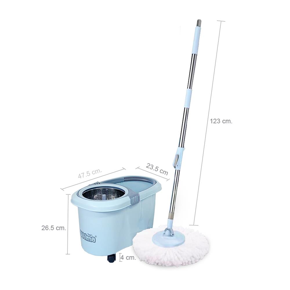 ชุดอุปกรณ์ถังปั่นพร้อมไม้ม็อบ WILMA 4 WHEELS สีฟ้า