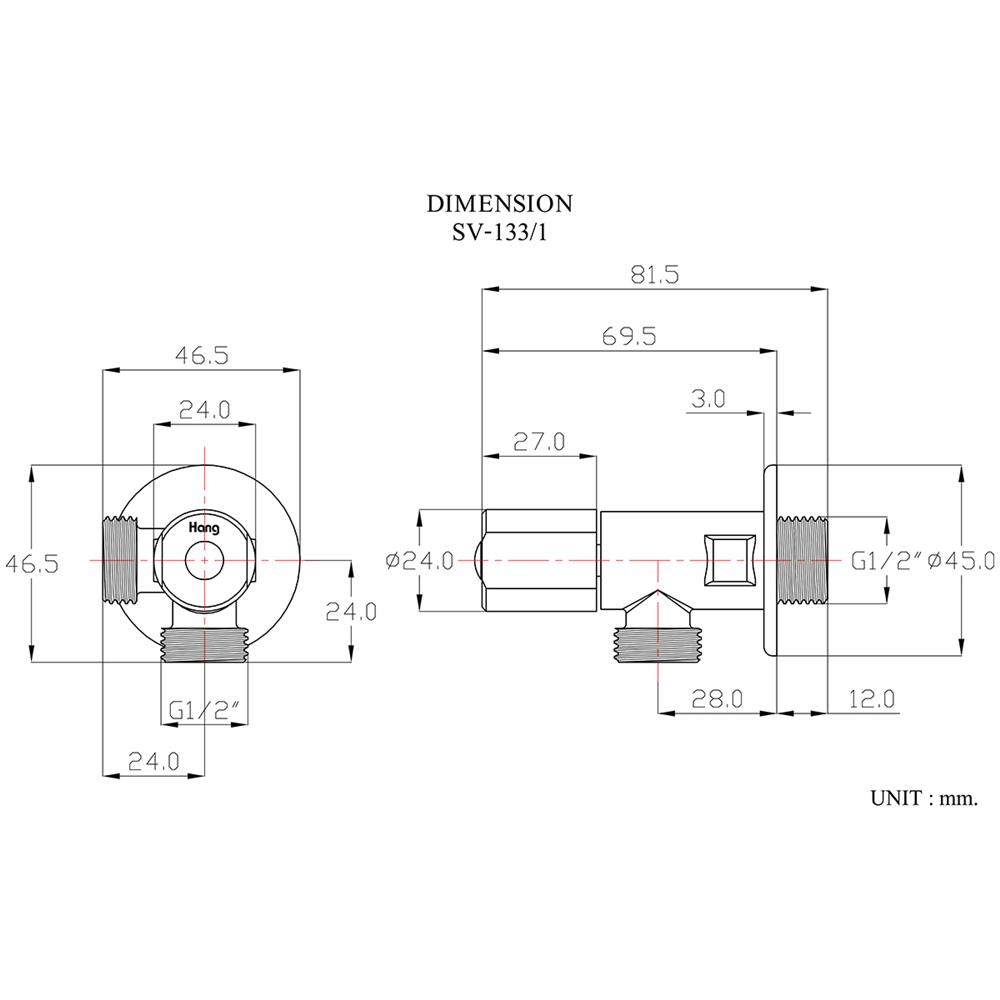 สต๊อปวาล์ว 2 ทาง HANG SV-133/1 สีโครม