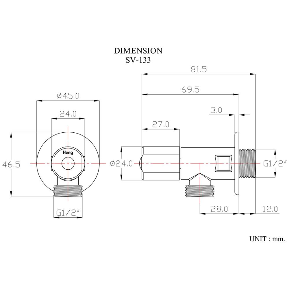 สต๊อปวาล์ว 1 ทาง HANG SV-133 สีโครม