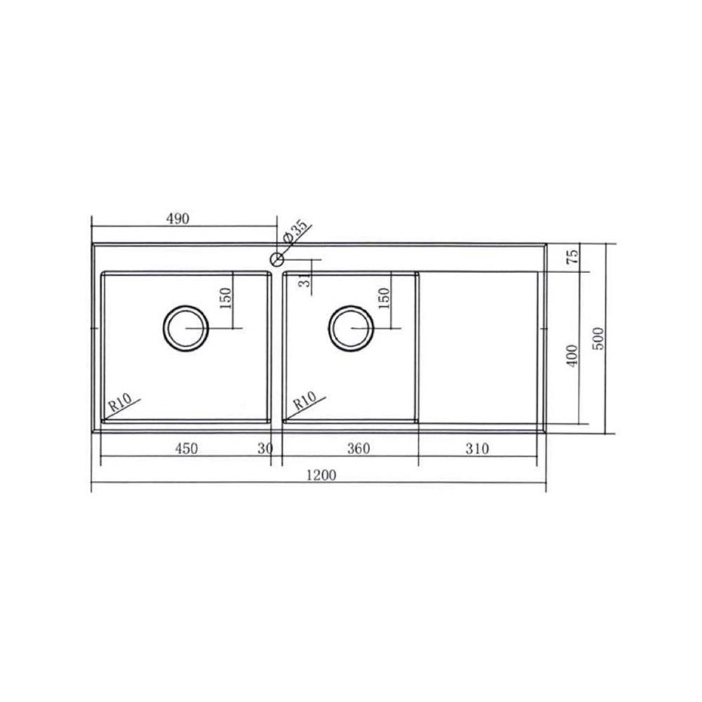 ซิงค์ฝังสแควร์ 2 หลุม 1 ที่พัก MEX SCD1202GM สีเทาดำ