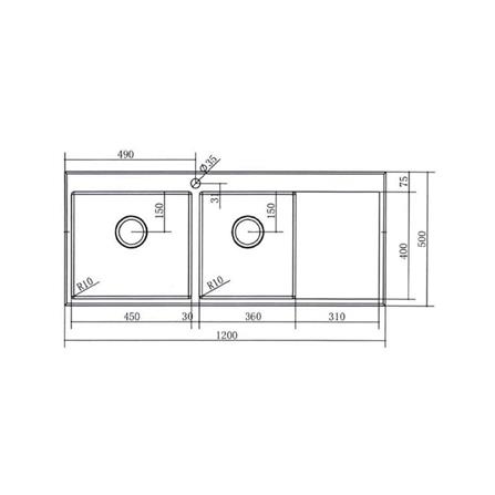 ซิงค์ฝังสแควร์ 2 หลุม 1 ที่พัก MEX SCD1202GM สีเทาดำ_3