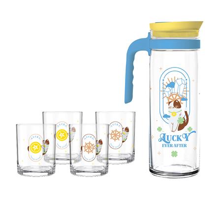 แก้วน้ำ 285 มล. พร้อมเหยือก 1.39 ลิตร OCEAN GLASS NEKO FORTUNE FAMILY แพ็ก 5 ใบ_0