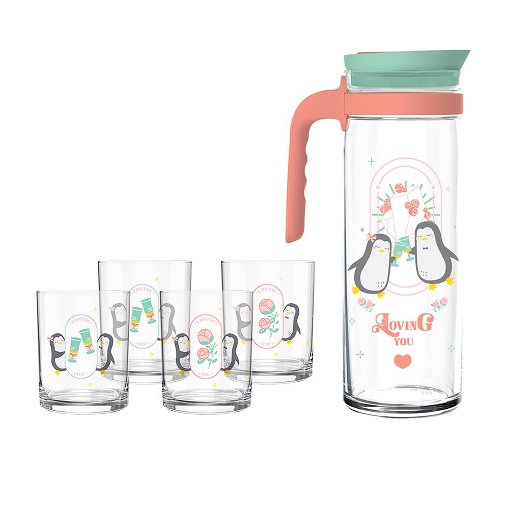แก้วน้ำ 285 มล. พร้อมเหยือก 1.39 ลิตร OCEAN GLASS PENGUIN PASSION FAMILY แพ็ก 5 ใบ