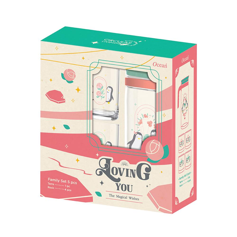 แก้วน้ำ 285 มล. พร้อมเหยือก 1.39 ลิตร OCEAN GLASS PENGUIN PASSION FAMILY แพ็ก 5 ใบ