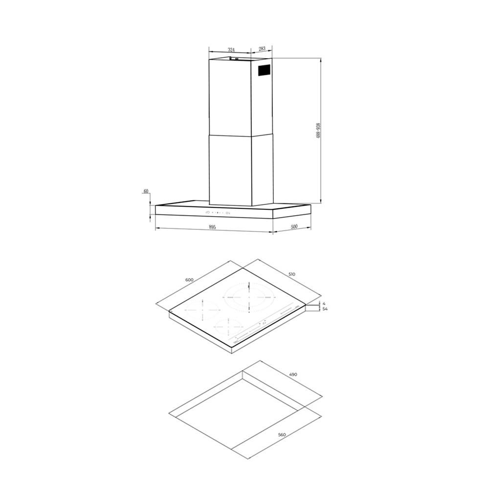 เตาฝัง+เครื่องดูดควัน LINEA IBC 63015+LDH TC 90 BK