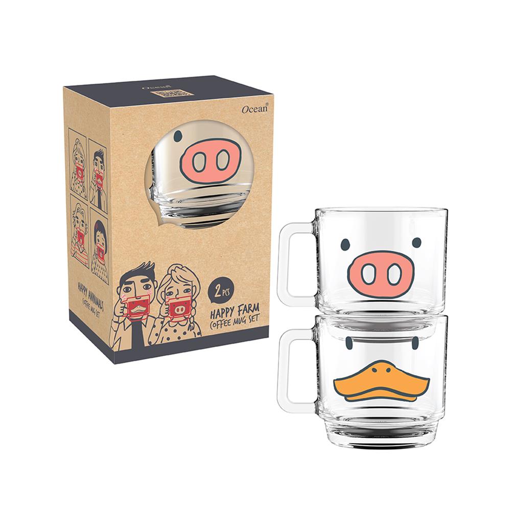 ถ้วยหู 485 มล. OCEAN GLASS HAPPY FARM PIGGY AND DUCKY แพ็ก 2 ใบ