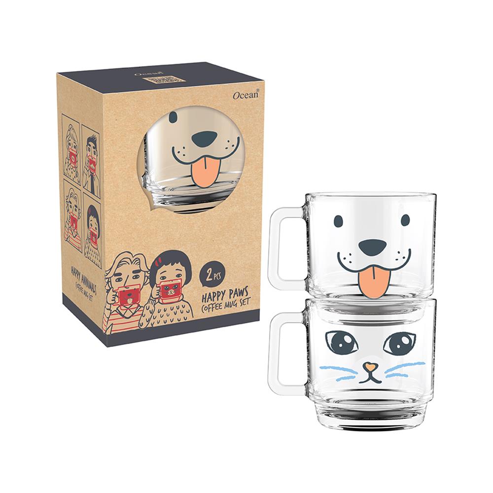 ถ้วยหู 485 มล. OCEAN GLASS HAPPY PAWS DOGGY AND KITTY แพ็ก 2 ใบ