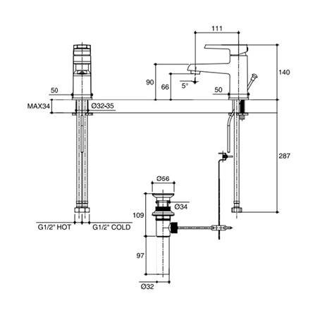 ก๊อกอ่างล้างหน้าผสม ENGLEFIELD TOZZO K-7696X-4-CP สีโครม_1