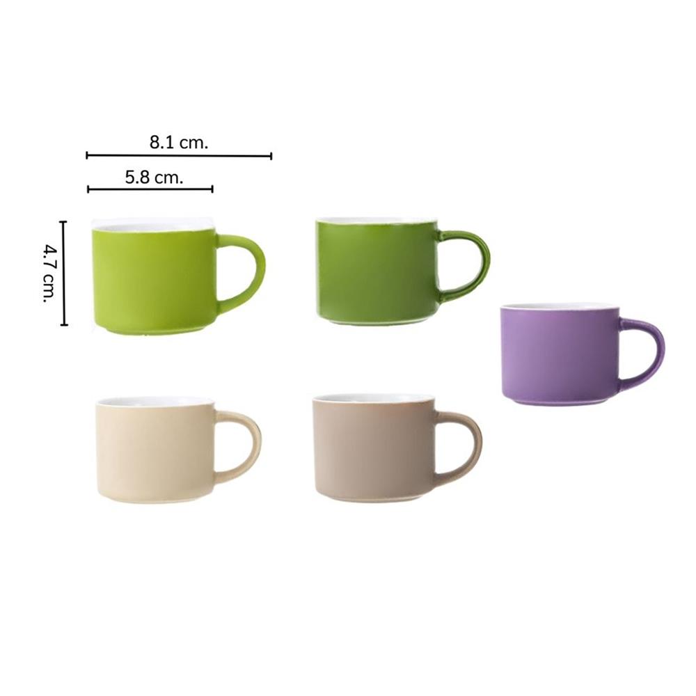 ชุดถ้วยหู PORCELAIN 80 มล. KECH TUBE 5 ใบ หลากสี