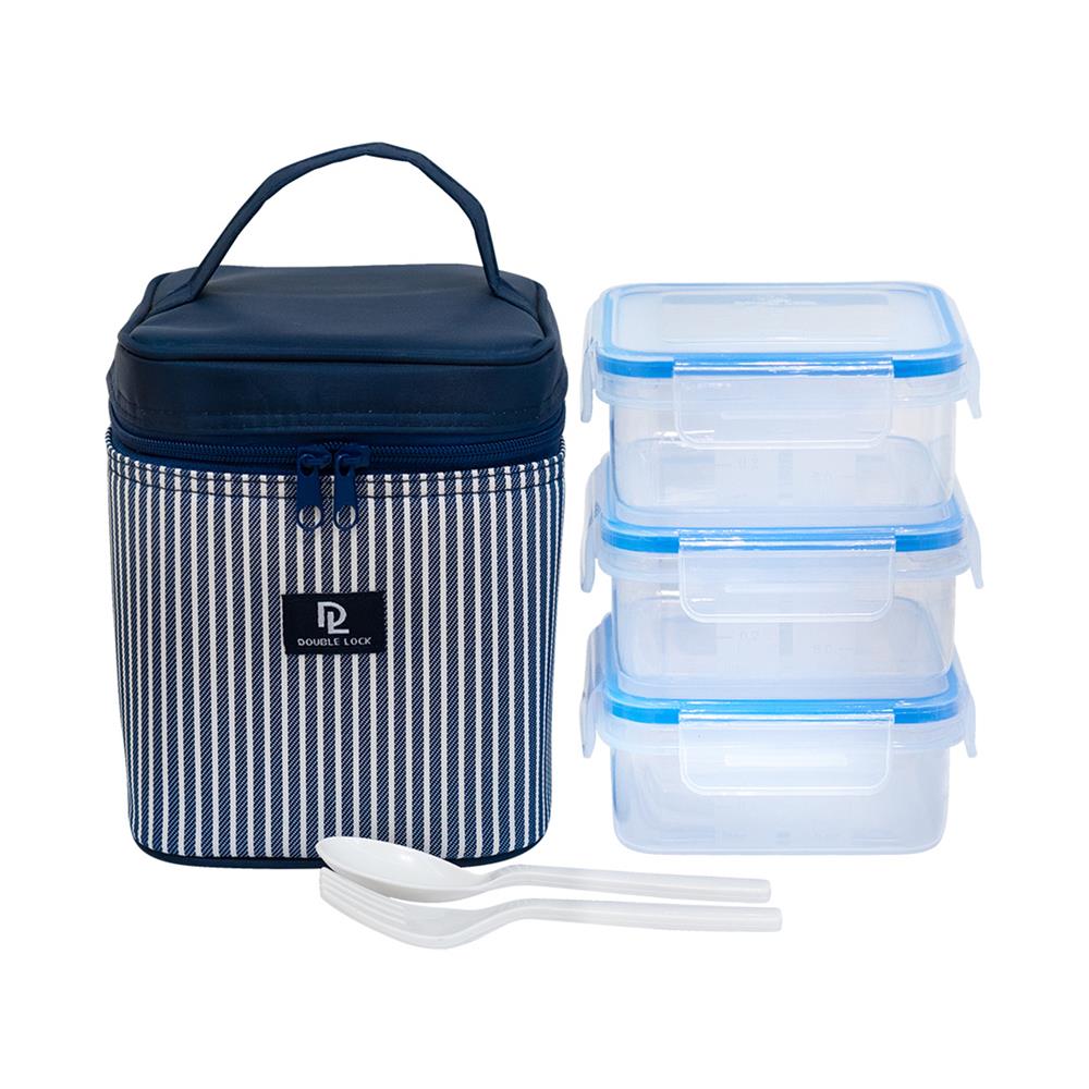 ชุดกล่องอาหารพร้อมกระเป๋า 0.55 ลิตร DOUBLE LOCK NO.49120 สีน้ำเงิน