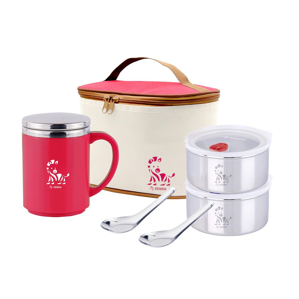 ชุดกล่องอาหาร พร้อมกระเป๋า ZEBRA JOLLY ROSE สีแดง
