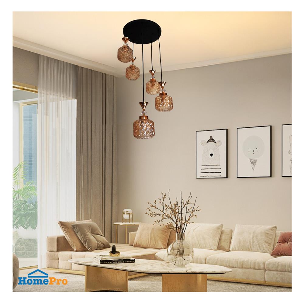 ไฟช่อ NEOLIGHT 6049-5 สี ดำ/ทอง/ขาว/ชา 5 หัว