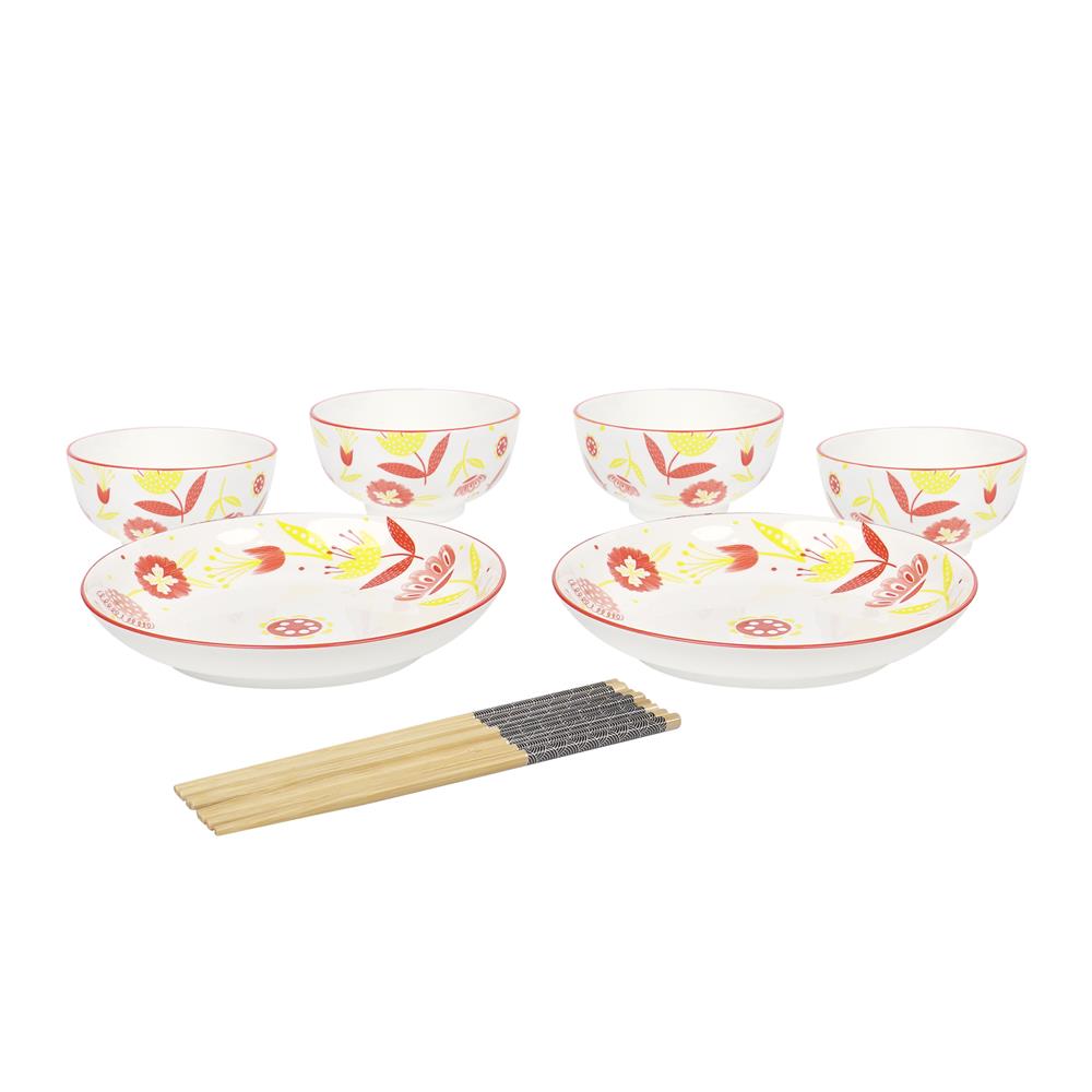 ชุดจานชาม PORCELAIN KECH RED FLOWER 6 ชิ้น