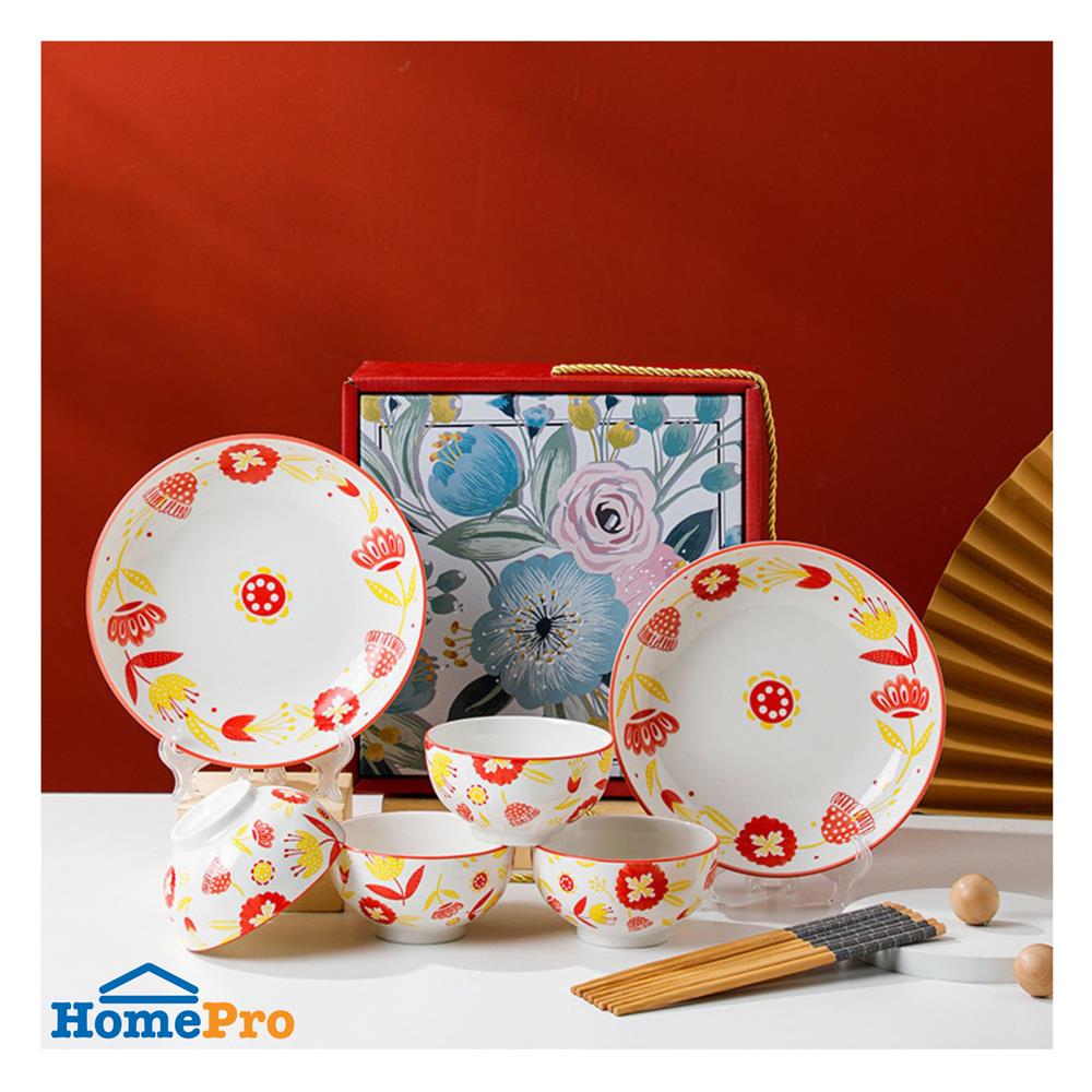 ชุดจานชาม PORCELAIN KECH RED FLOWER 6 ชิ้น