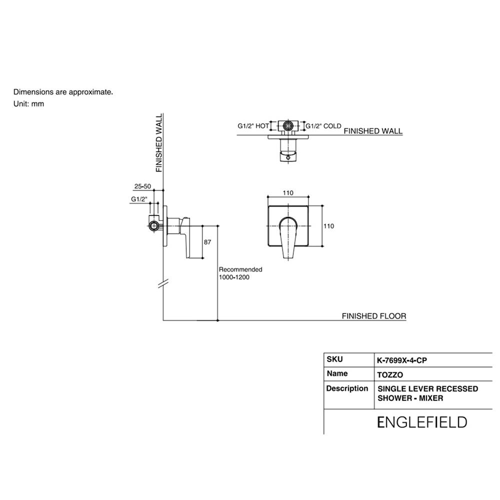 วาล์วฝักบัวผสม 1 ทาง ENGLEFIELD K-7699X-4-CP