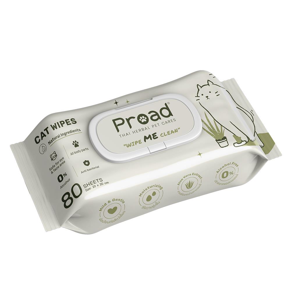 ผ้าเช็ดทำความสะอาดสำหรับแมว PROAD WIPE ME CLEAN 80 แผ่น