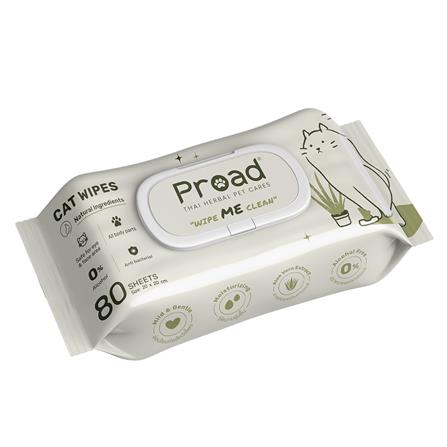 ผ้าเช็ดทำความสะอาดสำหรับแมว PROAD WIPE ME CLEAN 80 แผ่น_0