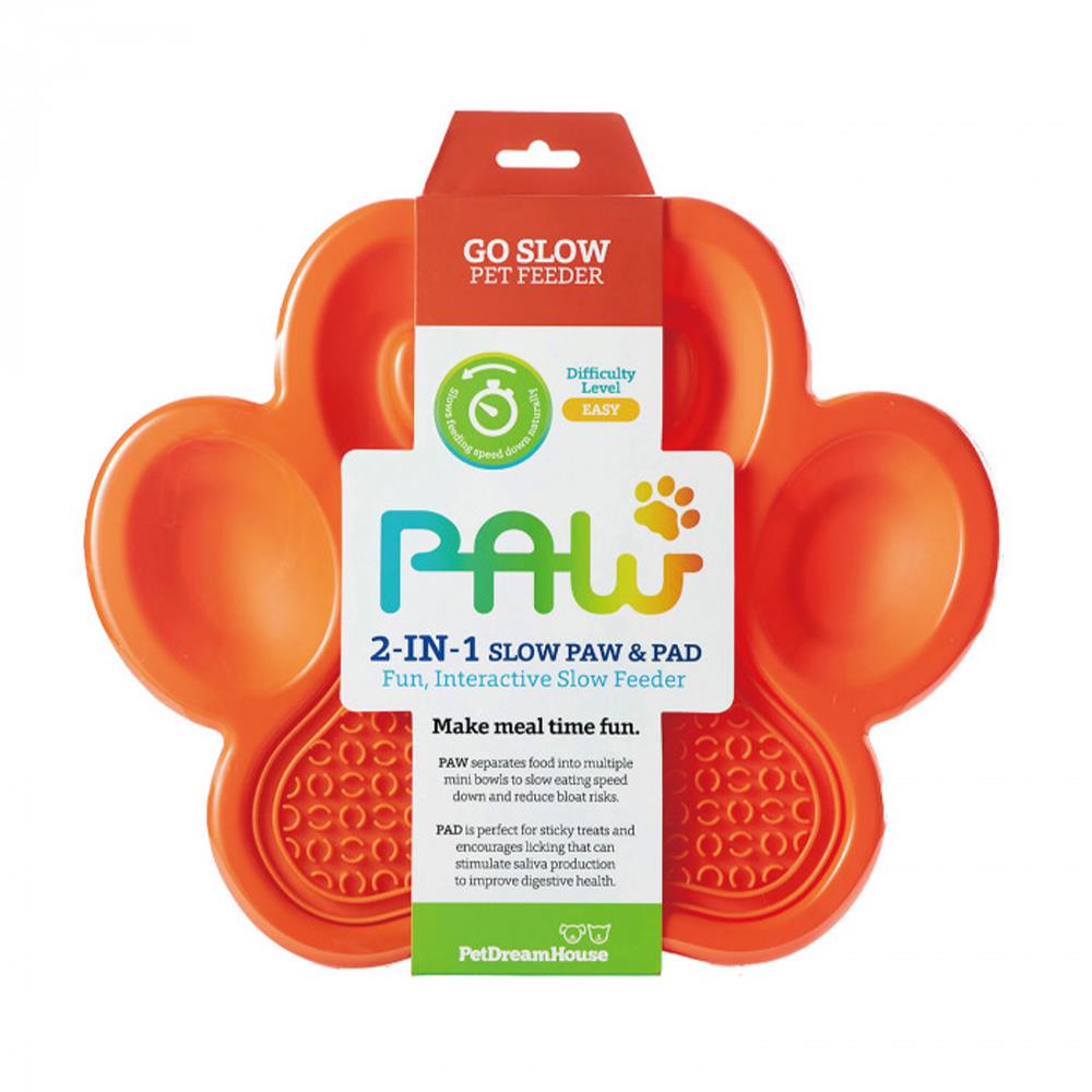 จานอาหารพร้อมแผ่นเลีย PETDREAMHOUSE 2IN1 SLOW FEEDER LICK PAD สีส้ม
