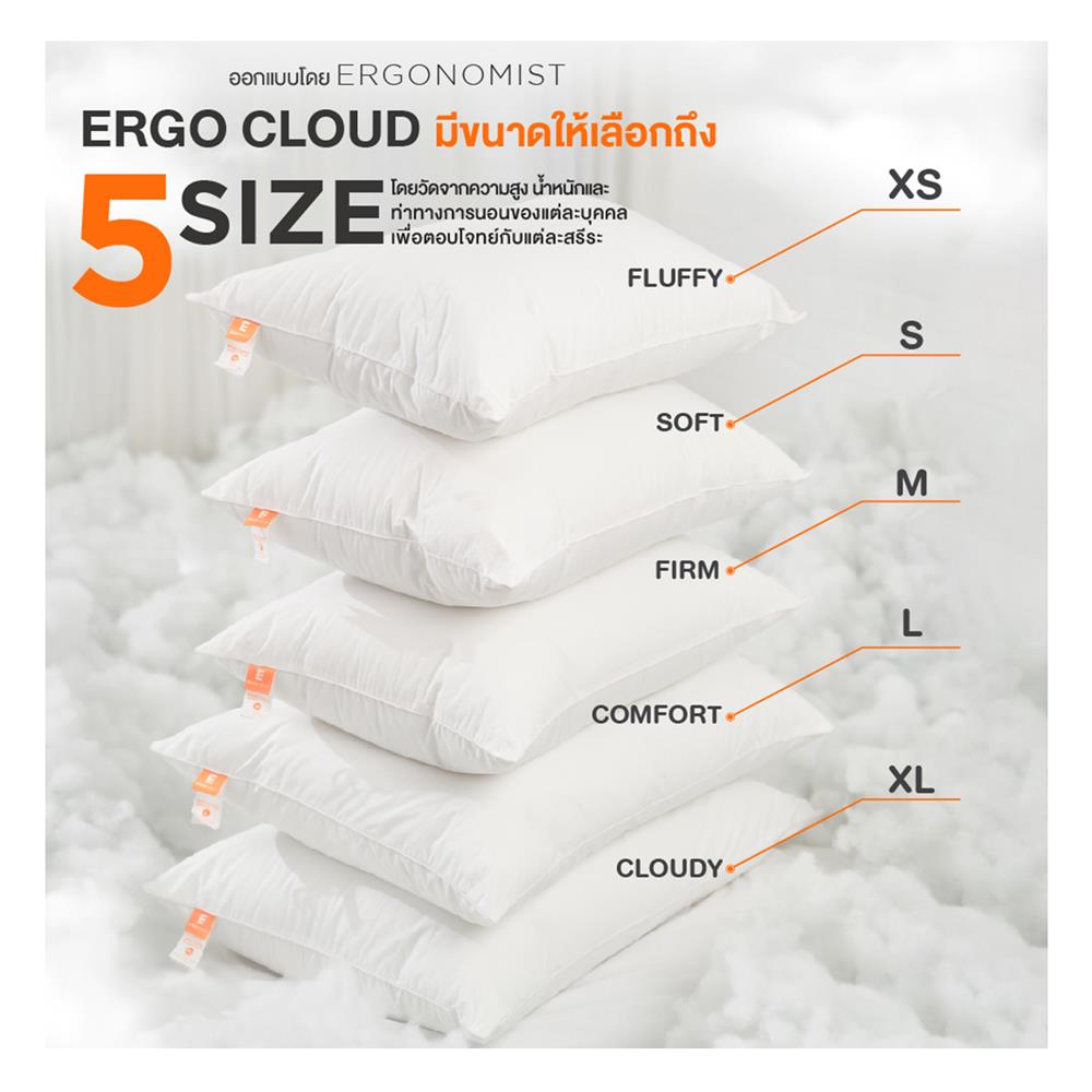 หมอนหนุน ใยสังเคราะห์ ERGOTREND ERGO CLOUD-XS FLUFFY 73x48x15 ซม. สีขาว