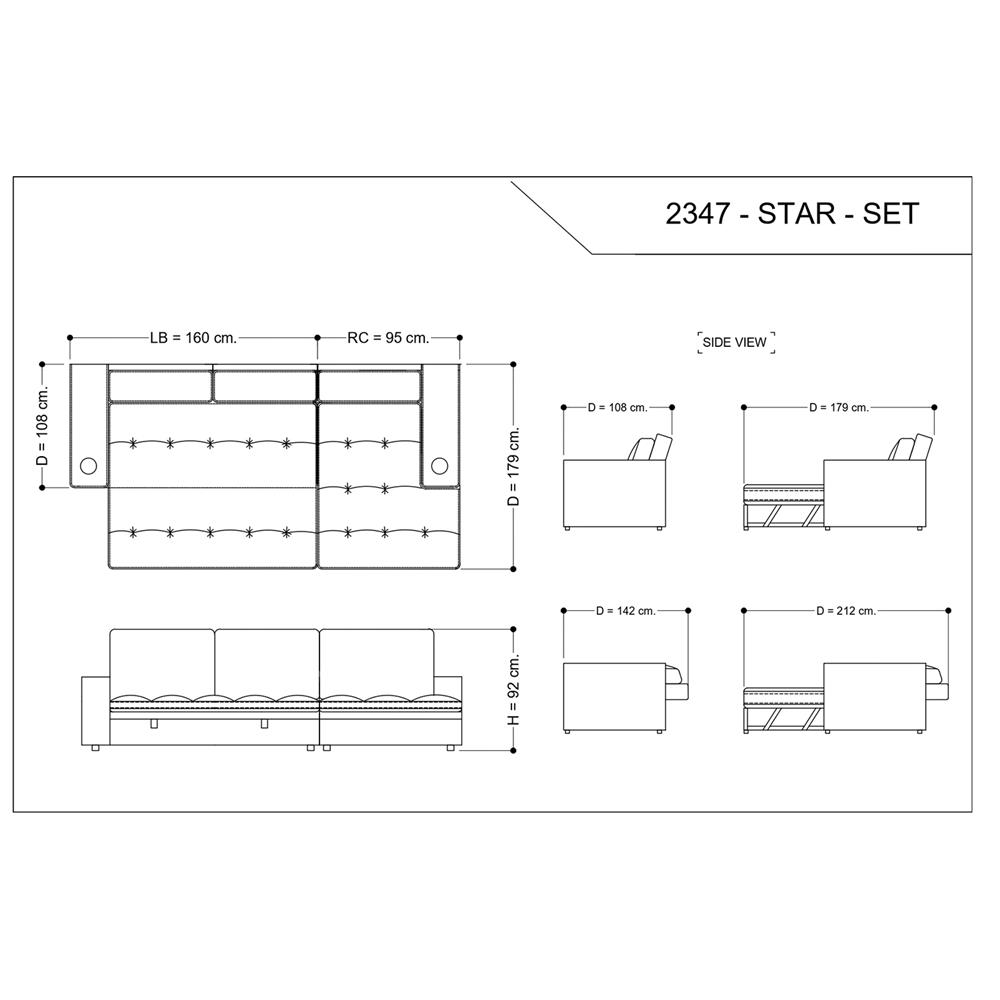 โซฟาเข้ามุมขวา FURDINI STAR สีเทาเข้ม
