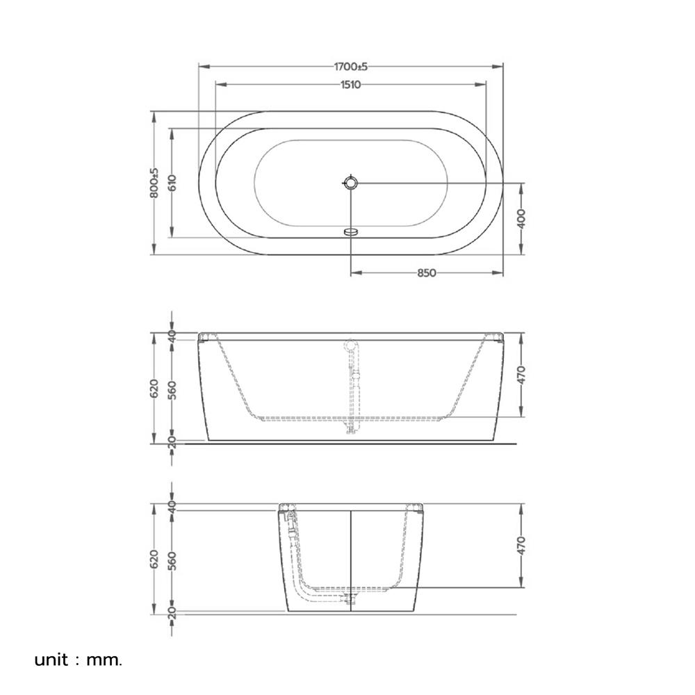 อ่างอาบน้ำ CRISTINA CT-SE-H170080 FWP 170 ซม. สีขาว