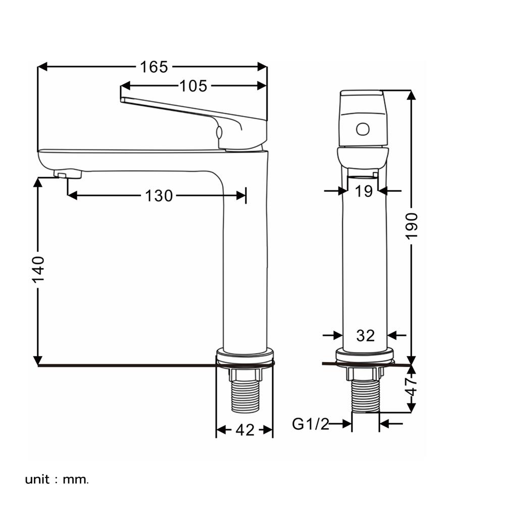 ก๊อกอ่างล้างหน้าเดี่ยว RASLAND RA A121-A512 สีเงิน