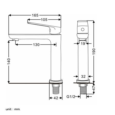 ก๊อกอ่างล้างหน้าเดี่ยว RASLAND RA A121-A512 สีเงิน_4