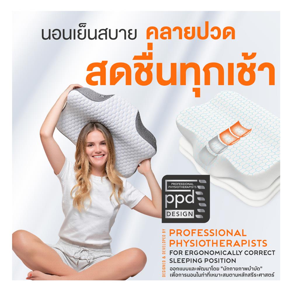 หมอนสุขภาพ เมมโมรี่โฟม ERGOTREND ORTHOSPINE ADJUSTABLE 60x45x13 ซม. สีขาว/เทา