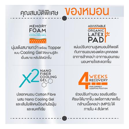 หมอนสุขภาพ เมมโมรี่โฟม ERGOTREND ORTHOSPINE ADJUSTABLE 60x45x13 ซม. สีขาว/เทา_10