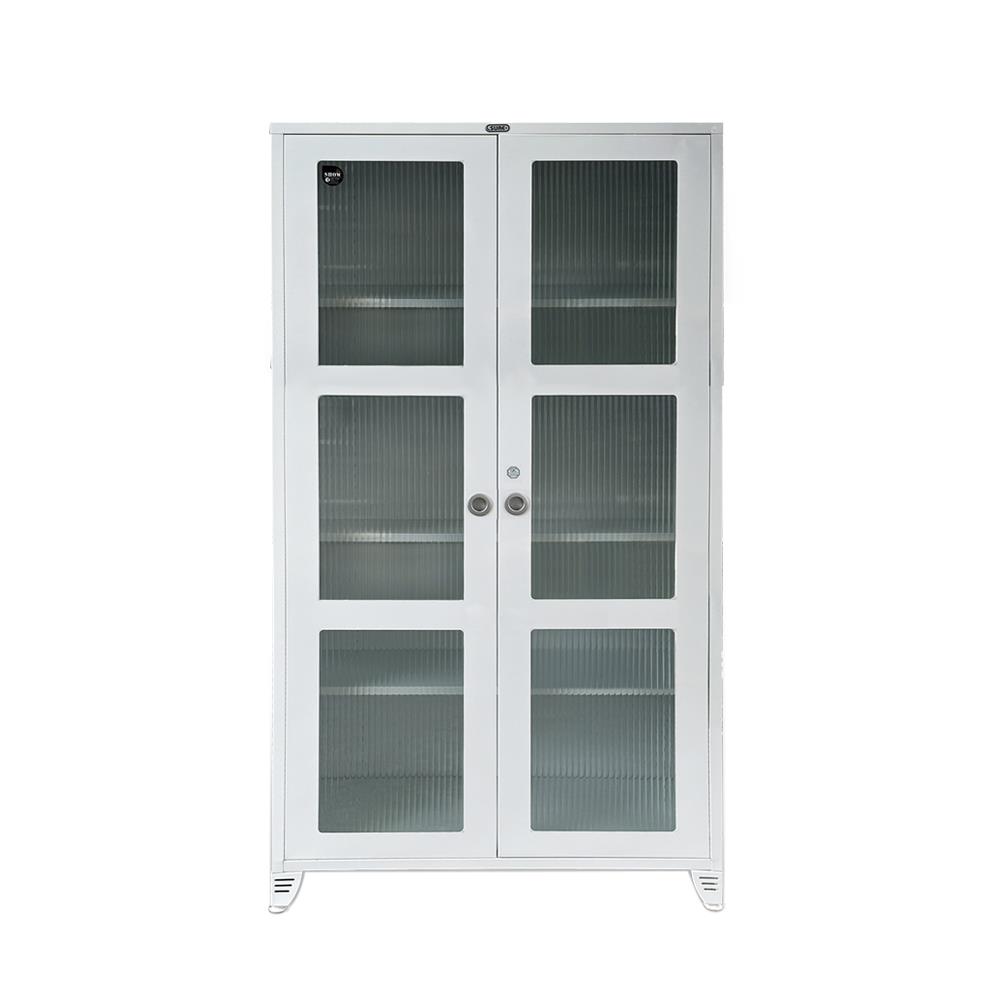 ตู้เหล็กบานเปิดกระจก SURE BG-170 สีขาว