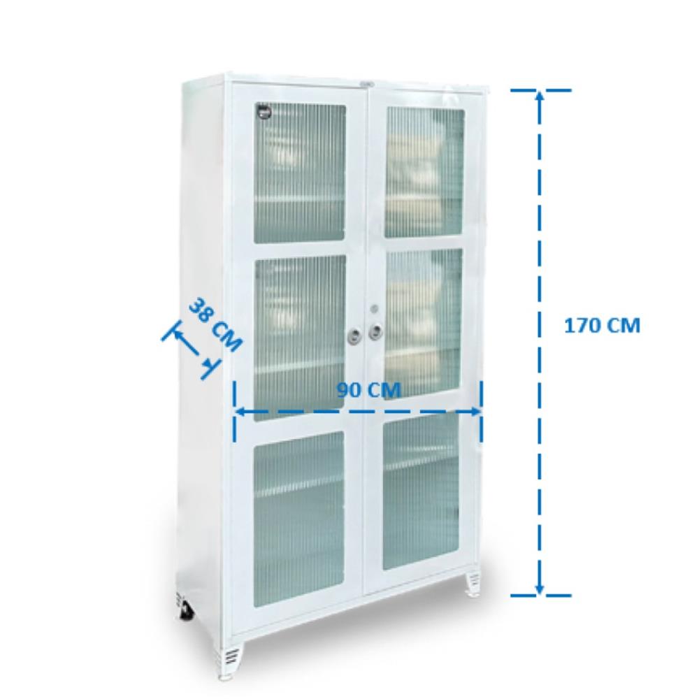 ตู้เหล็กบานเปิดกระจก SURE BG-170 สีขาว