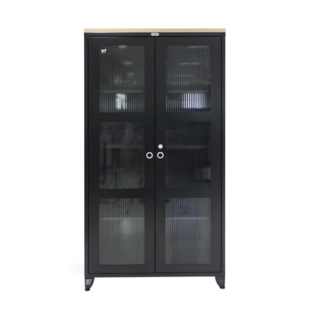 ตู้เหล็กบานเปิดกระจก SURE BGT-170 สีดำ