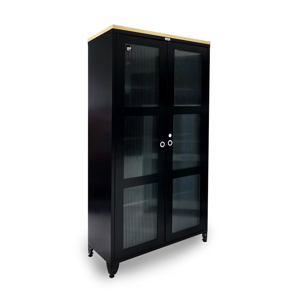 ตู้เหล็กบานเปิดกระจก SURE BGT-170 สีดำ