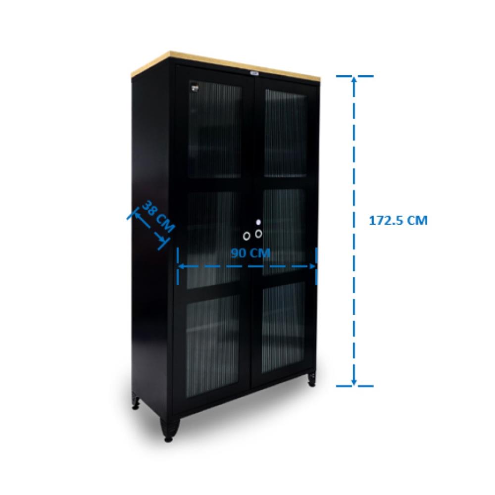 ตู้เหล็กบานเปิดกระจก SURE BGT-170 สีดำ